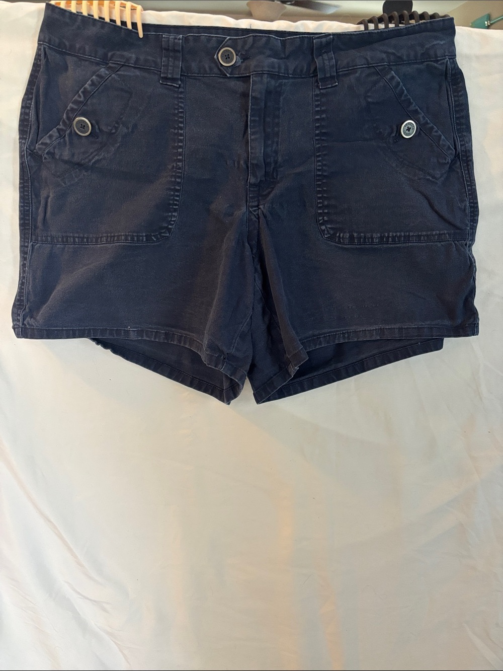 Venezia Navy Utility Button-Pocket Jean Shorts